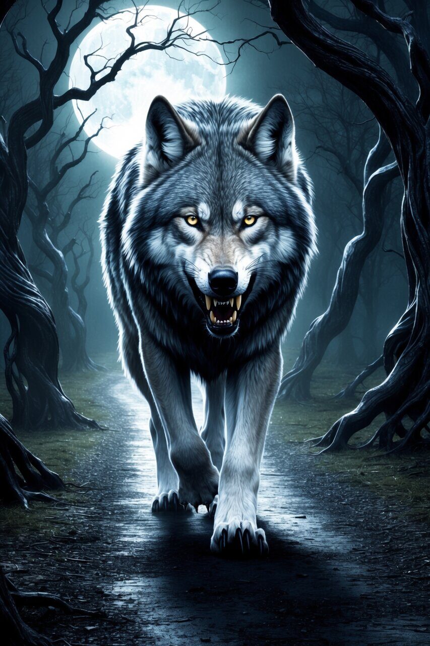 Волк. Встреча на лесной тропе. Рисует нейросеть. Leonardo AI
