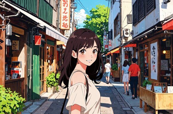 Прогулка по городу 3. Девушки в стиле аниме. Повседневность. Рисует нейросеть. Leonardo AI