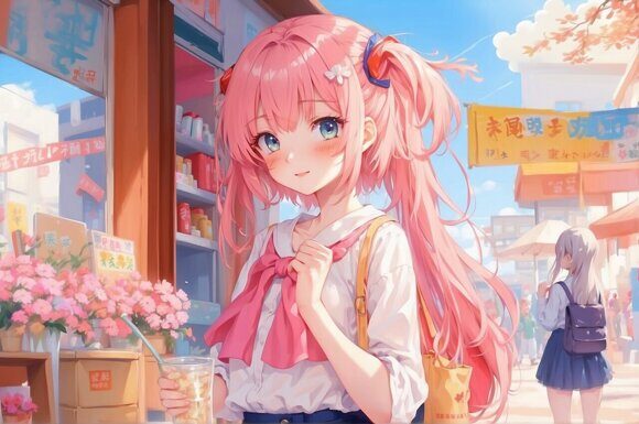 Прогулка по городу 2. Девушки в стиле аниме. Повседневность. Рисует нейросеть. Leonardo AI