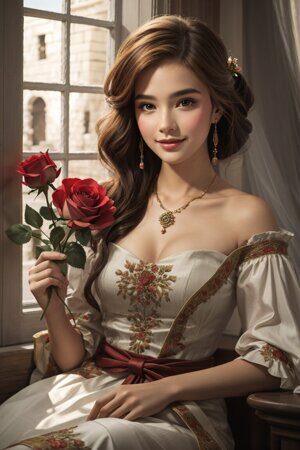 Девушка с розами 1. Реализм. Рисует нейросеть. Leonardo AI