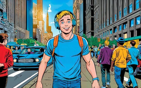 Провинциал в большом городе. Комикс. Поп-арт. Рисует нейросеть. Leonardo AI