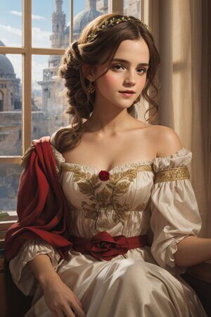 Девушка с розами 2. Реализм. Эмма Уотсон. Рисует нейросеть. Leonardo AI