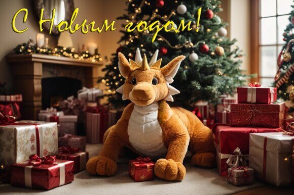 Дракон на коврике 2. Новогодняя открытка. Рисует нейросеть. Leonardo AI