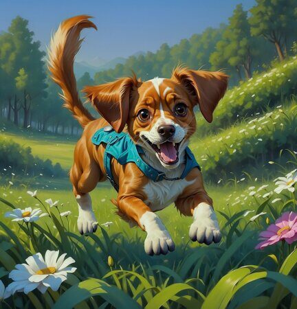 Щенок на лугу. Рисует нейросеть. Leonardo AI